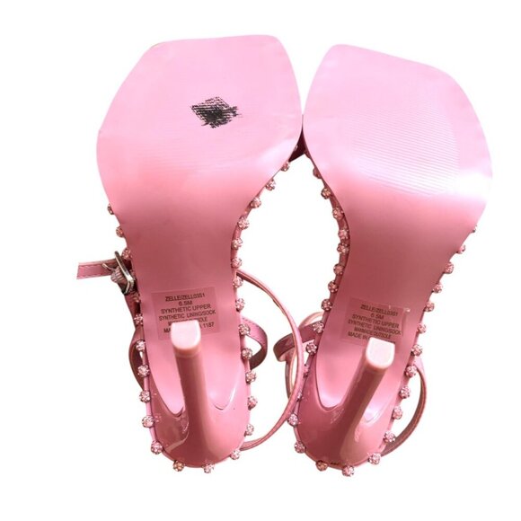 NEW Steve Madden Baby Pink Rhinestone Crystal Strappy Heels Sandals 6 1/2 - Picture 5 of 5